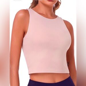 Oalka Active Pink longline Crop Tank workout yoga Top fits Size Small